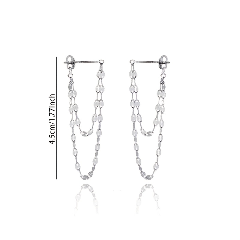 2pcs Women's S925 Silver Double Chain Tassel Earrings Set